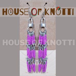 Violet Beaded Safety Pin Earrings